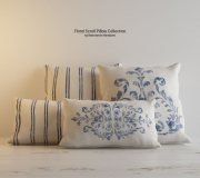 RH Floral Scroll print pillow