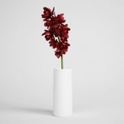 White vase with red flowers