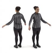 Girl in short skirt and striped shirt