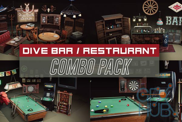 Cubebrush – Restaurant and Dive Bar Props COMBO PACK [UE4+Raw]