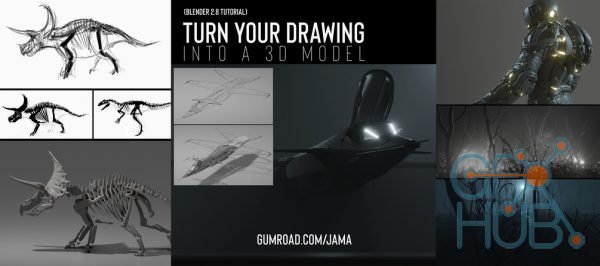 Gumroad – Blender 2.8: Turn your 2D drawing into a 3D model using Grease Pencil by Jama Jurabaev