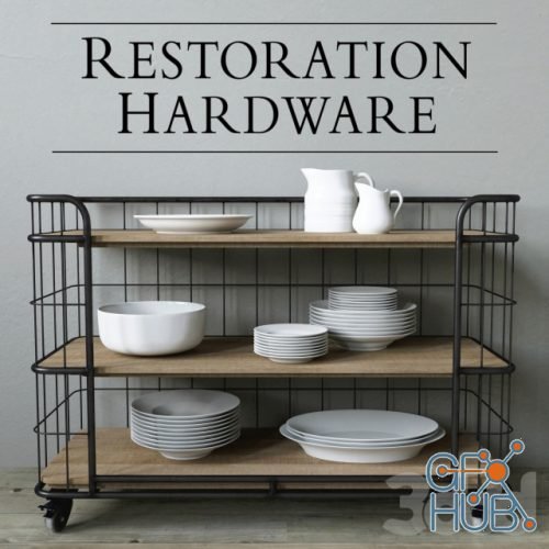 Restoration Hardware rack with dishes