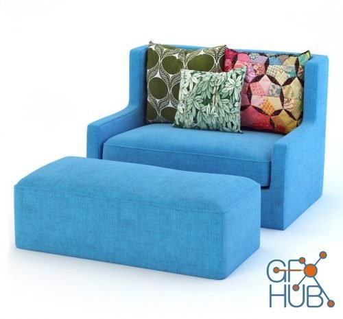 Blue sofa with pillows