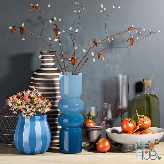 Ethnic set with vases and tomatos