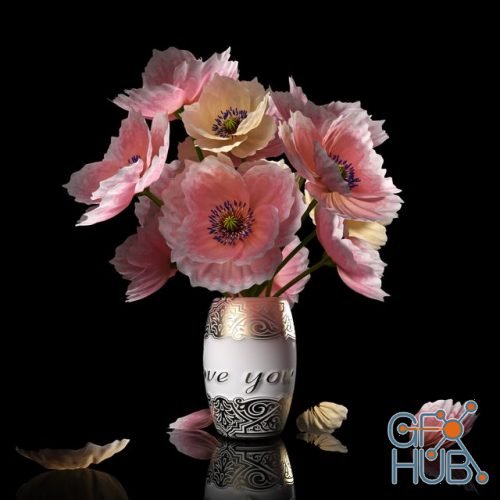 Pink poppies in a vase «I love you»