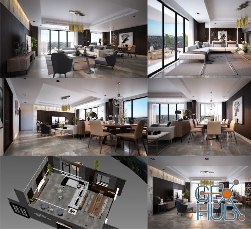 The modern interior of the living room for 3ds Max (Vray)