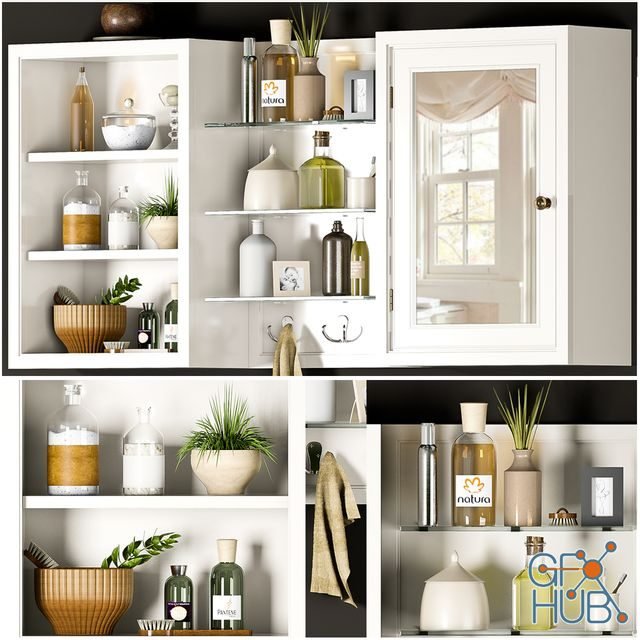 Shelves with bathroom accessories