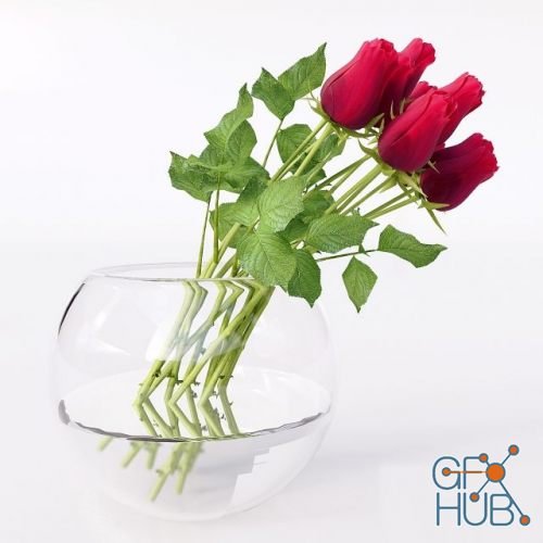 Bouquet of red roses in round vase