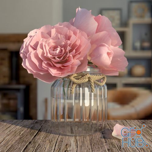 Peonies in a vase with rope