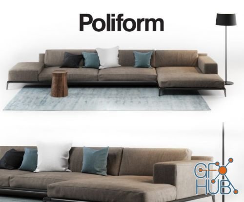Poliform Park sofa, table Dama, floor lamp Vibia Warm