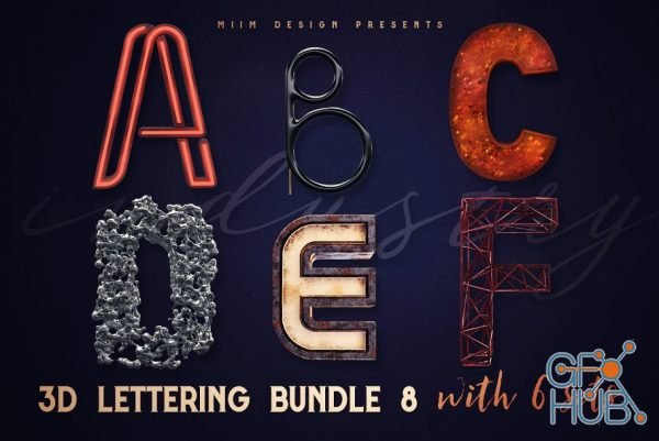 CreativeMarket 3D Lettering Mega Bundle 8 Industry 3074974