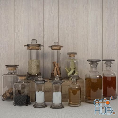 Spices set in jars