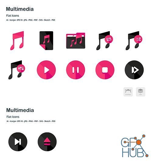 Multimedia Controls Flat Colored Vector Icons (AI, EPS)