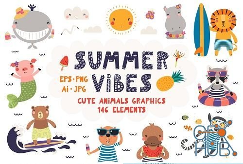 Summer Vibes, Cute Animals Graphics – 3869009 (EPS, AI)