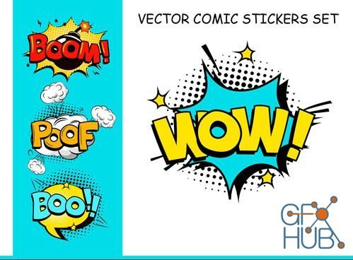 6 Comic Stickers in Vector (AI)