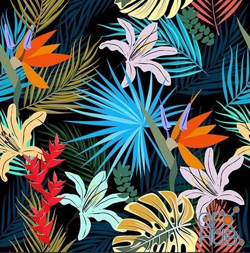 Tropical exotic floral leaf seamless pattern design (EPS)