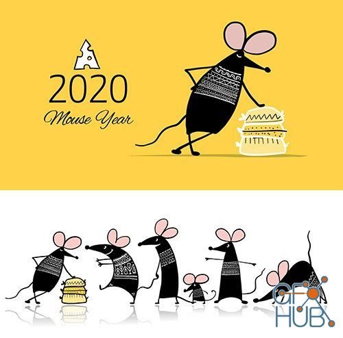 White rat symbol of New Year 2020 funny cartoon (EPS)