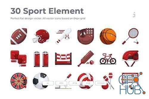 30 Sport Element Icons – Flat (EPS)