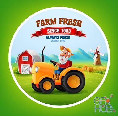 Farm natural products and farmer on tractor collection (EPS)