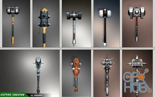 CGTrader – Fantasy Mace – Hammer Collection Pack Low-Poly 3D Model