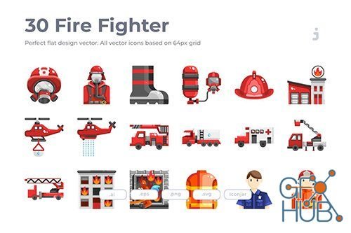 30 Fire Fighter Icons – Flat (EPS)