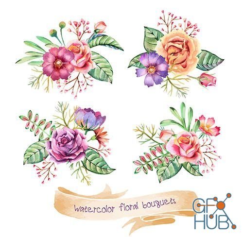 Floral bouquet watercolor decoration vintage design (EPS)