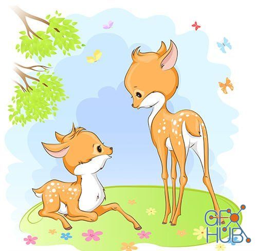 Amusing deer and bee cartoon illustration design (EPS)