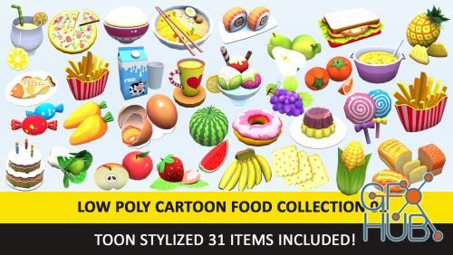 CGTrader – Toy Toon Cute Food Collections Low Poly Pack - 01 AR VR Low-poly 3D model