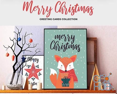 Set of flat modern hand drawn Christmas cards (EPS)