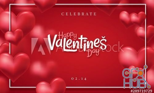 Colorful Happy Valentines Day Illustration with 3D hearts 2 (AI)
