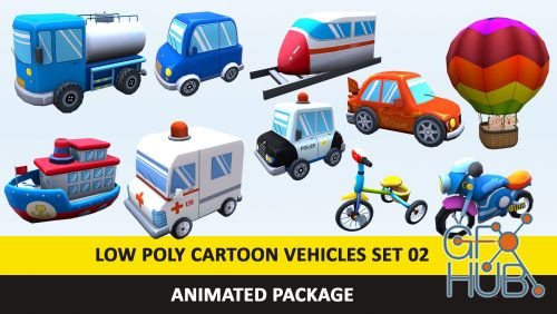 CGTrader – Animated Toy Cartoon Cute Vehicles Low Poly Pack – 02 AR VR Low-poly 3D models