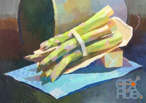 Gumroad – Still life painting with gouache 1 (asparagus)