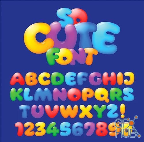 Vector set of multicolored and cheerful cartoon letters and numbers (AI)