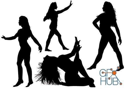 Silhouetted dancing young woman in various poses (AI)