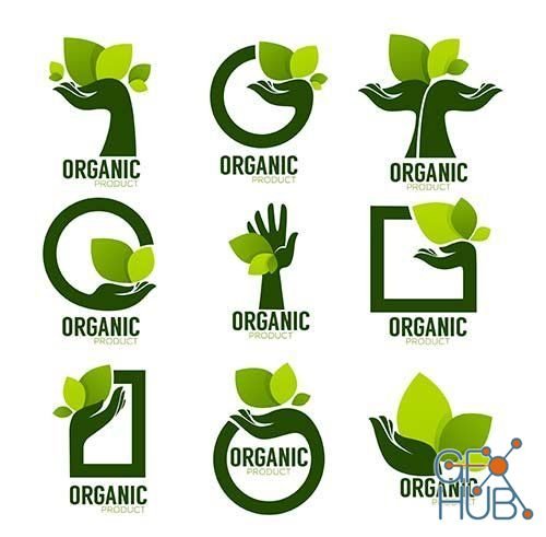 Nature and Bio Product, doodle organic leaves emblems, stickers (AI)