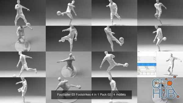 CGTrader – Footballer 03 Footstrikes 4 in 1 Pack 02 3D Model Collection