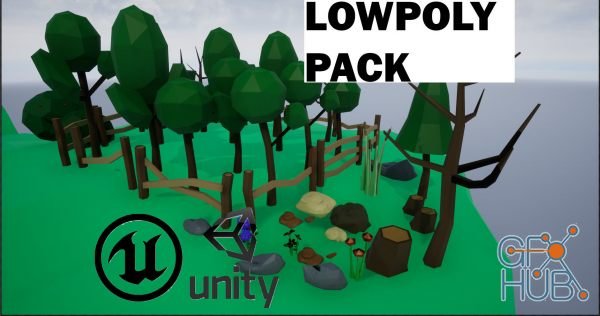 CGTrader – Lowpoly Polygon Platformer-tree-rock-fence-plant Pack 3D Model Collection