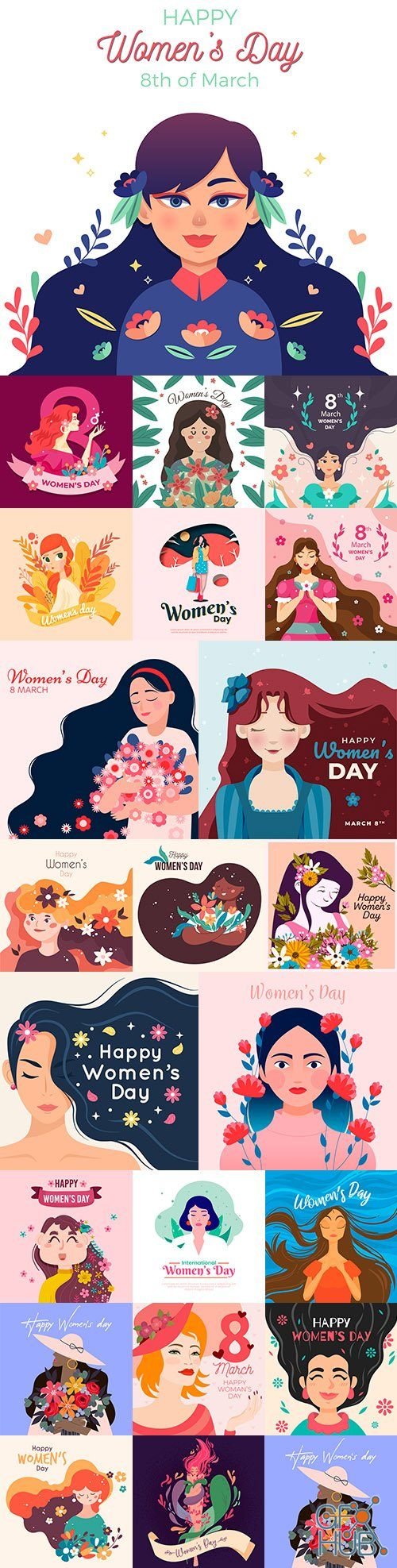 March 8 and Women's Day illustration flat big collection