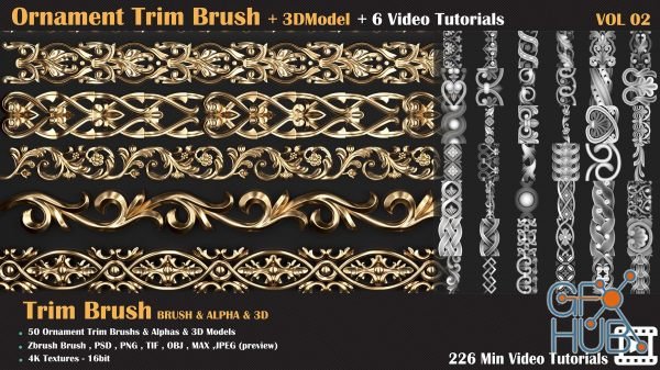 ArtStation – Ornament Trim Brush and 3D Models + 6 Video Tutorials-VOL 02