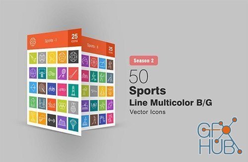 50 Sports Line Multicolor B-G Icons Season II (AI, EPS, JPG, PNG, SVG)