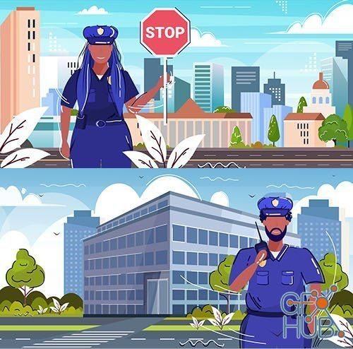 Policeman and criminal cityscape concept security (EPS)