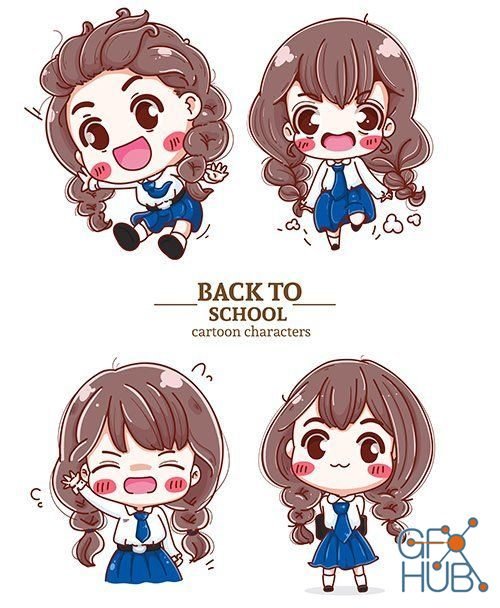 Back to school logo with girl anime in school uniform (EPS)