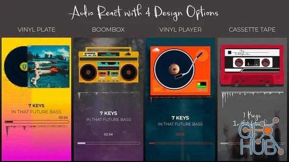 Videohive – Audio React Spectrum Visualizer with Boombox, Cassette Tape, Vinyl Plate and Vinyl Player Equalizer
