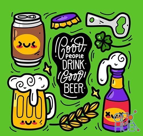 Doodle design hand drawing beer happy festival collection (EPS)