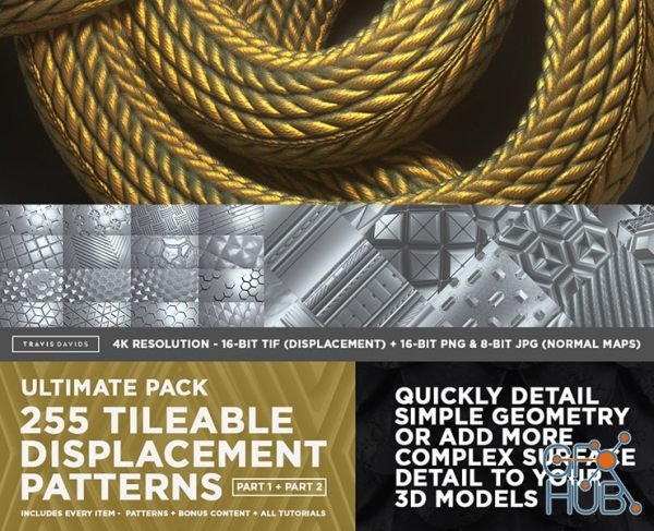 FlippedNormals – ULTIMATE PACK – 255 Tileable Displacement/Alpha Patterns (Part 1 + Part 2)