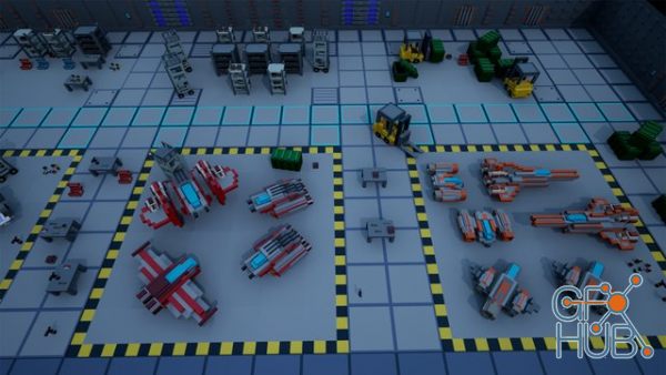 Unreal Engine Asset – Spaceships, props and modular environment tiles (sci-fi, low poly, voxel) v4.25