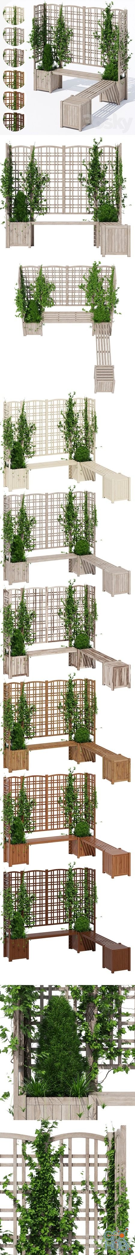 Outdoor Eucalyptus Privacy Screen Trellises and Planters