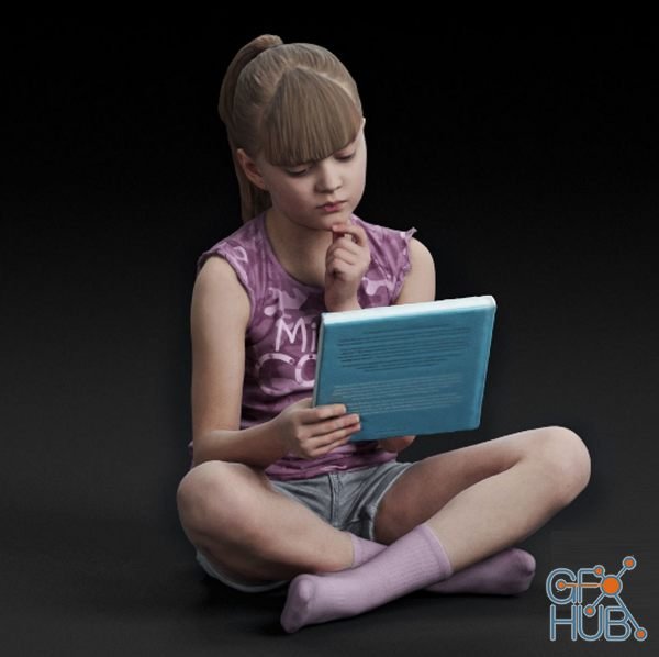 Girl sitting and reading 3d-scan