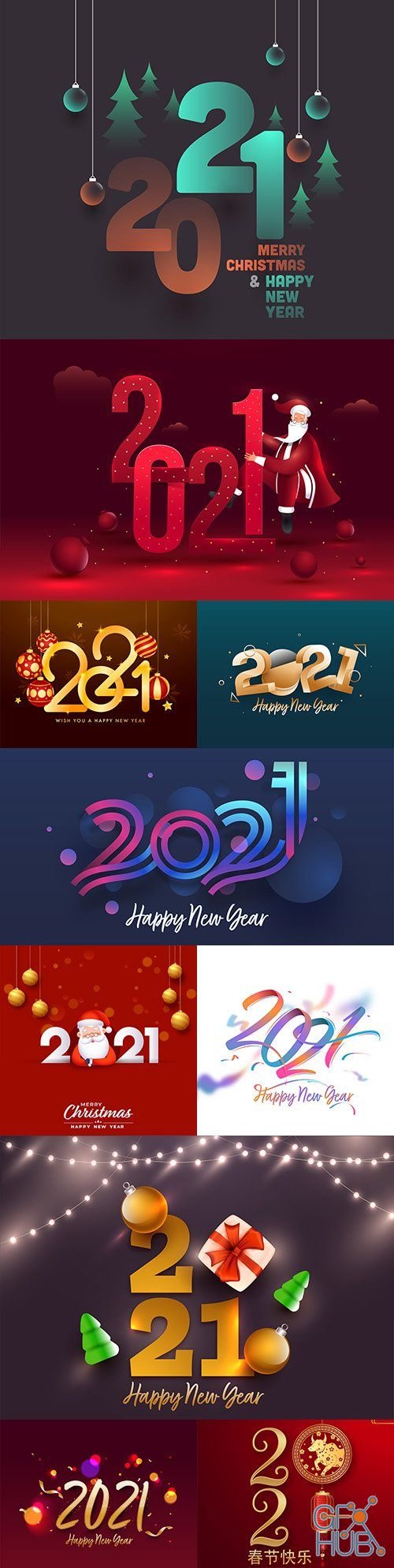 Decorative text with New Year 2021 colorful design