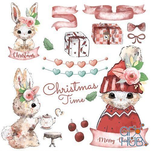 Christmas set of watercolor style design elements (EPS)